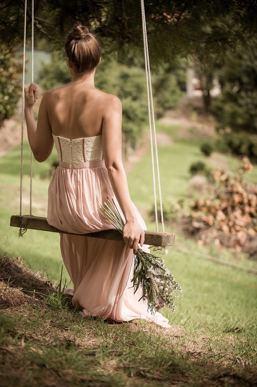 woman, swing, dress